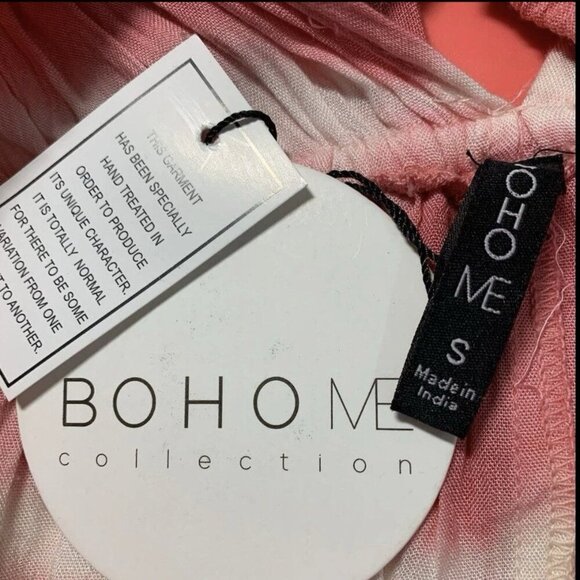 Boho Me S Pink-White Tie-Dye Front Popover Bandeau Bodice Strapless Maxi Dress - Picture 6 of 6